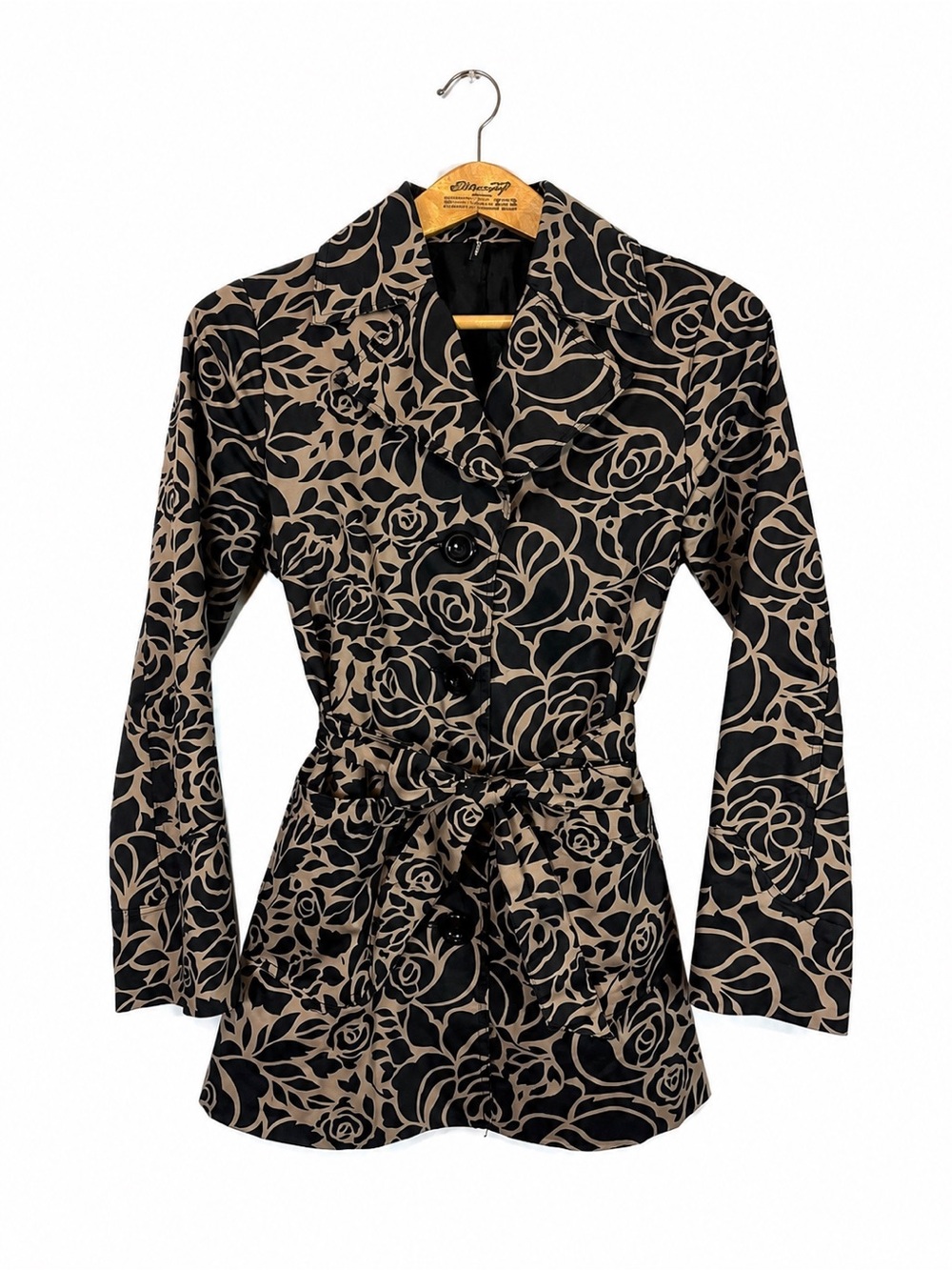 Ambition Floral Mid Length Trench Coat Belt Jacket Size S Outdoor Corporate Chic